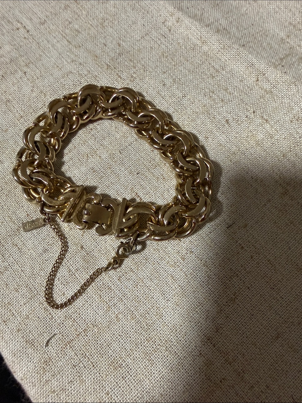 Vintage Monet Signed Gold Toned Double Chain Designer Bracelet
